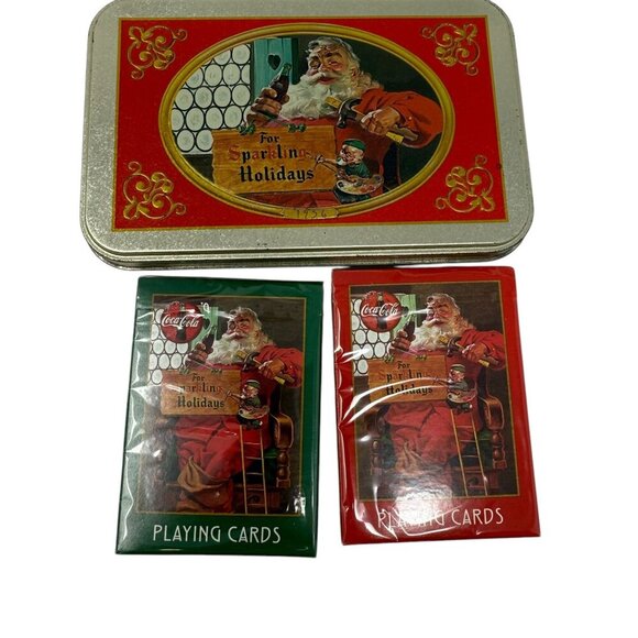 Coca-Cola Santa Playing Cards Collectible Tin Nostalgia Holiday Edition Sealed - Picture 3 of 4